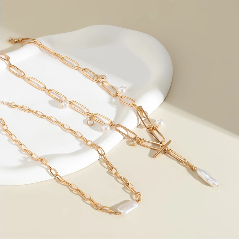🎉New Layered Chains Cross Pendant Necklace Choker Necklace - Picture 6 of 9